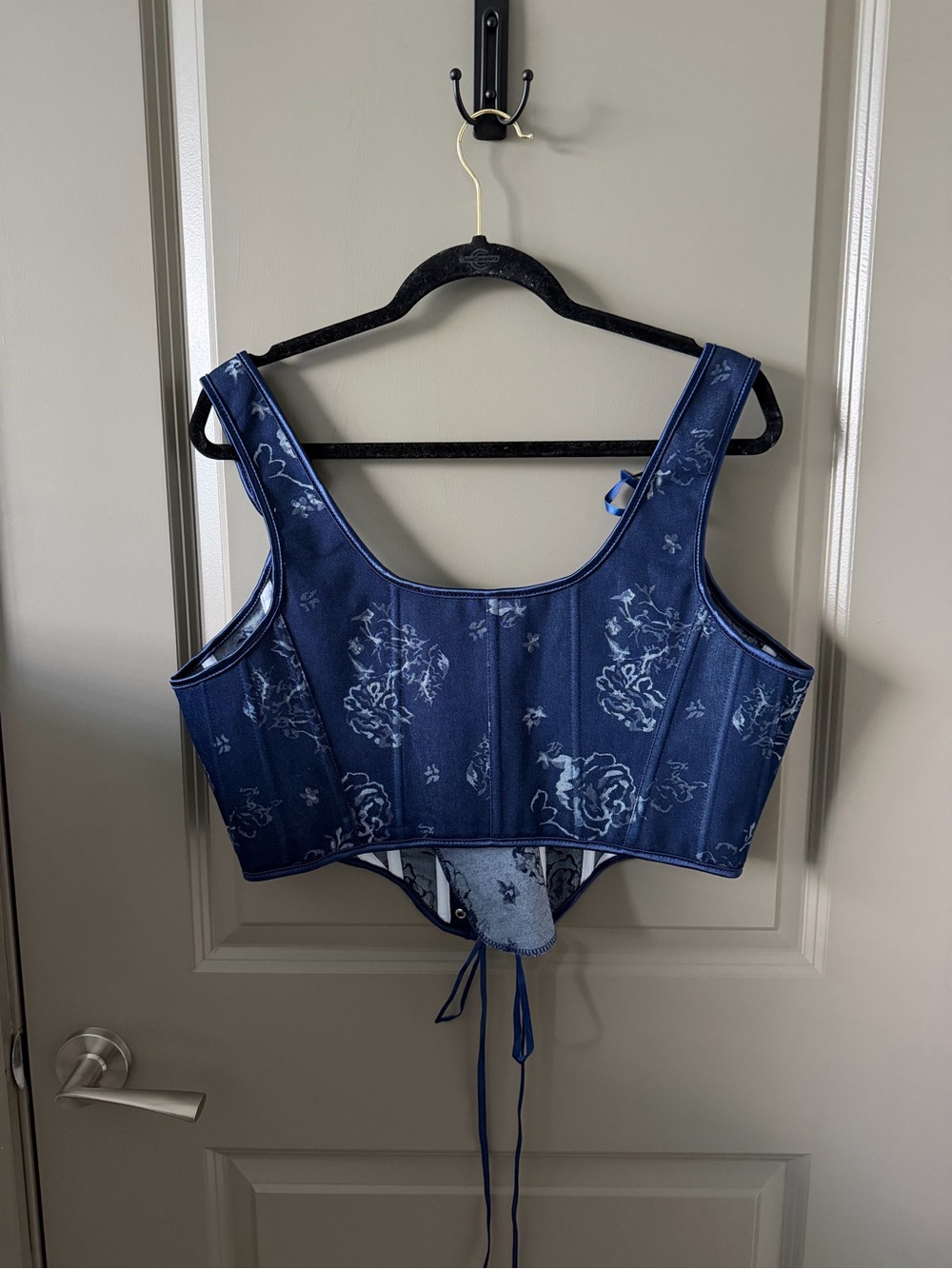Handmade Navy Blue Corset Top, Renaissance Overbust, Front Lace Bustier - Picture 14 of 16